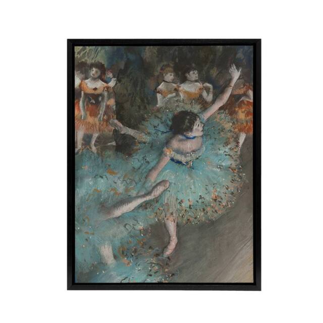 "Artery8 Swaying Ballet Dancer in Green Degas Black Framed Canvas Wall Art - Size: W12"" x H16""" - image 1