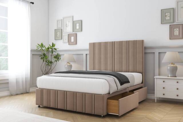 "Sloomy Langston Plush Divan Set 2 Drawers-26"" Headboard-Footboard in Bronze - Size: Single" - image 1