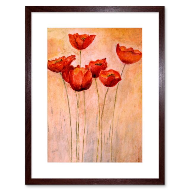 "Artery8 Wall Art Print Flower Red Poppies Painting Art Framed 9x7 inch in Brown - Size: W7"" x H9""" - image 1