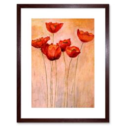 "Artery8 Wall Art Print Flower Red Poppies Painting Art Framed 9x7 inch in Brown - Size: W7"" x H9""" - thumbnail 1