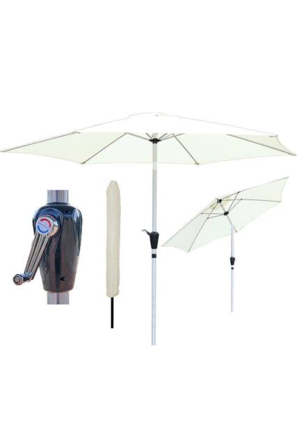 Glamhaus Cream Garden Table Tilting Parasol Crank Waterproof Umbrella 2.7M - image 1