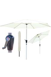 Glamhaus Cream Garden Table Tilting Parasol Crank Waterproof Umbrella 2.7M - thumbnail 1