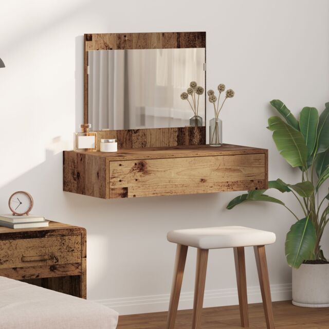 Berkfield Home Wall Hanging Dressing Table Old Wood 83x40x70 cm in Brown - Size: 83 x 40 x 70 cm - image 1
