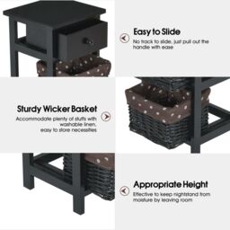 Costway Set of 2 3-Tier Chest of Drawers Side Table Beside Table Nightstand W/2 Baskets in Black - thumbnail 5