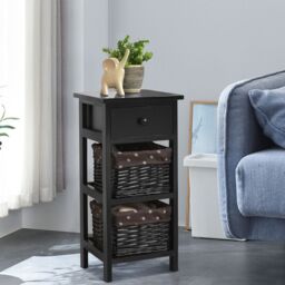 Costway Set of 2 3-Tier Chest of Drawers Side Table Beside Table Nightstand W/2 Baskets in Black - thumbnail 4