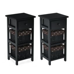 Costway Set of 2 3-Tier Chest of Drawers Side Table Beside Table Nightstand W/2 Baskets in Black - thumbnail 1