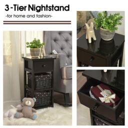 Costway Set of 2 3-Tier Chest of Drawers Side Table Beside Table Nightstand W/2 Baskets in Black - thumbnail 6