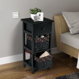 Costway Set of 2 3-Tier Chest of Drawers Side Table Beside Table Nightstand W/2 Baskets in Black - thumbnail 3