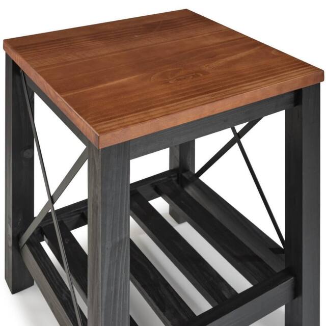FORGEVIO Lamp Table Black Painted Pine Wooden Side Table Storage Shelf - image 1