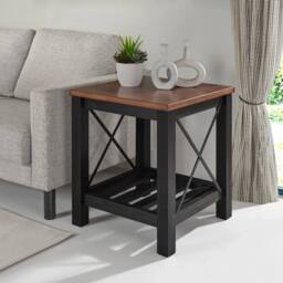 FORGEVIO Lamp Table Black Painted Pine Wooden Side Table Storage Shelf - thumbnail 5