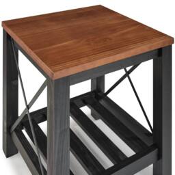 FORGEVIO Lamp Table Black Painted Pine Wooden Side Table Storage Shelf - thumbnail 1