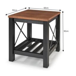 FORGEVIO Lamp Table Black Painted Pine Wooden Side Table Storage Shelf - thumbnail 2