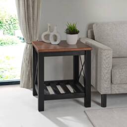 FORGEVIO Lamp Table Black Painted Pine Wooden Side Table Storage Shelf - thumbnail 6