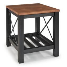 FORGEVIO Lamp Table Black Painted Pine Wooden Side Table Storage Shelf - thumbnail 7