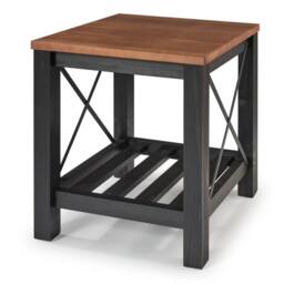 FORGEVIO Lamp Table Black Painted Pine Wooden Side Table Storage Shelf - thumbnail 3