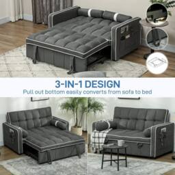 Wyld Haus Tapa Linen Effect 2 Seater Sofa Bed Charcoal Grey with White Trim - thumbnail 4