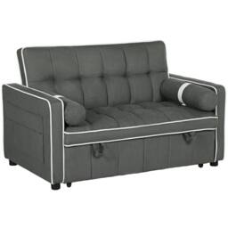 Wyld Haus Tapa Linen Effect 2 Seater Sofa Bed Charcoal Grey with White Trim - thumbnail 2