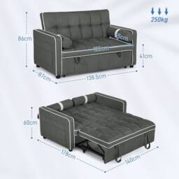 Wyld Haus Tapa Linen Effect 2 Seater Sofa Bed Charcoal Grey with White Trim - thumbnail 3