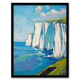 "Artery8 White Cliffs of Dover Coastal Landscape Painting Framed Art Print in Blue - Size: W12"" x H16""" - thumbnail 1