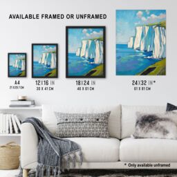 "Artery8 White Cliffs of Dover Coastal Landscape Painting Framed Art Print in Blue - Size: W12"" x H16""" - thumbnail 3