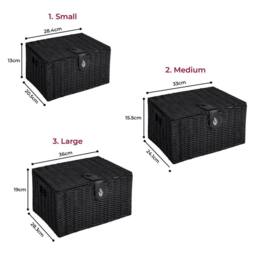 Havendro Black Resin Wicker Basket Hamper Storage With Lids Set of 3 - thumbnail 2