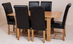 Thats Furniture Hampton 120-160cm Oak Extending Dining Table + 6 Washington Leather Chairs in Black - thumbnail 2