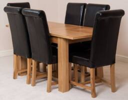 Thats Furniture Hampton 120-160cm Oak Extending Dining Table + 6 Washington Leather Chairs in Black - thumbnail 1