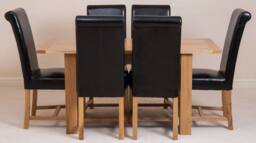 Thats Furniture Hampton 120-160cm Oak Extending Dining Table + 6 Washington Leather Chairs in Black - thumbnail 3