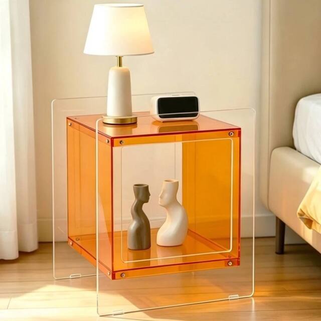 VOGREX 2-Tier Transparent Acrylic Side Table Multifunctional Storage in Orange - image 1
