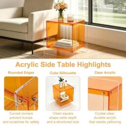 VOGREX 2-Tier Transparent Acrylic Side Table Multifunctional Storage in Orange - thumbnail 3