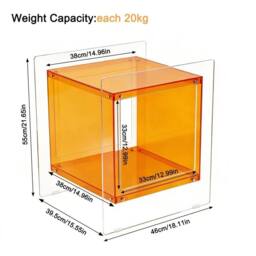 VOGREX 2-Tier Transparent Acrylic Side Table Multifunctional Storage in Orange - thumbnail 2