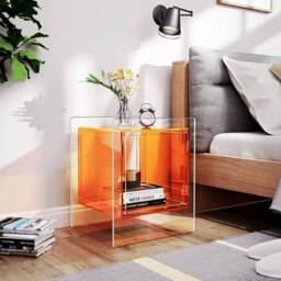 VOGREX 2-Tier Transparent Acrylic Side Table Multifunctional Storage in Orange - thumbnail 5