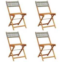 Berkfield Home Beautiful Folding Garden Chairs 4 pcs Grey Poly Rattan & Solid Wood - thumbnail 3
