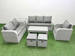 Fimous Patio PE Wicker 8 Seater Outdoor Rattan Furniture Sofa Sets w/ Oblong Coffee Table Reclining Chair Loveseat Sofa 3 Seater Sofa Stool Side - thumbnail 2