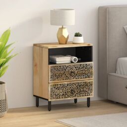 Berkfield Home Bedside Cabinet 50x33x60 cm Solid Wood Mango in Brown - Size: 50 x 33 x 60 cm - thumbnail 3