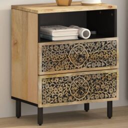 Berkfield Home Bedside Cabinet 50x33x60 cm Solid Wood Mango in Brown - Size: 50 x 33 x 60 cm - thumbnail 1
