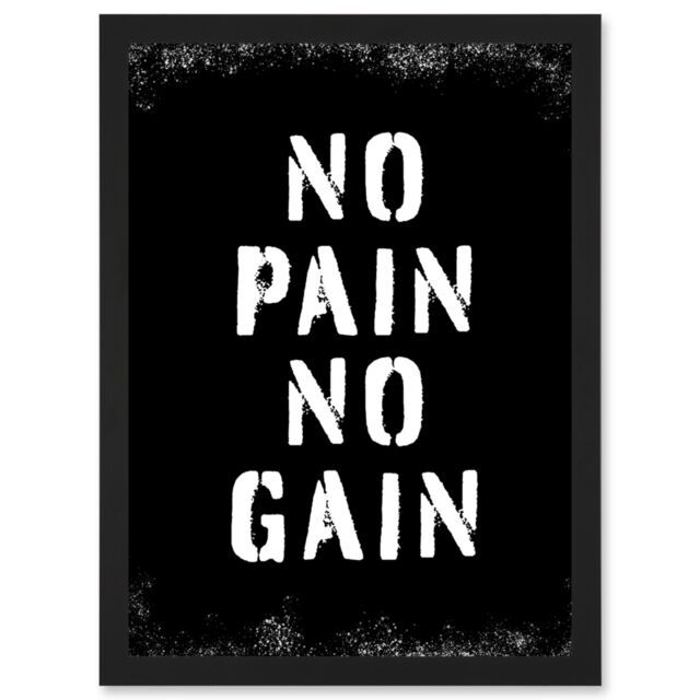 Artery8 Exercise Decor Inspiration No Pain No Gain Inspirational Gym Decor Wall Art Artwork Framed Wall Art Print A4 in Black - image 1