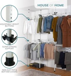 House of Home Wardrobe Triple Telescopic Organise Hanging Rail Clothes Rack Adjustable Storage in White - thumbnail 4