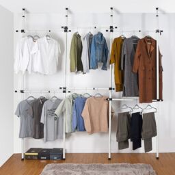 House of Home Wardrobe Triple Telescopic Organise Hanging Rail Clothes Rack Adjustable Storage in White - thumbnail 2