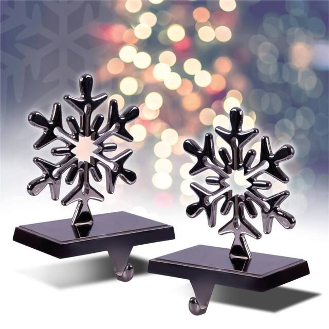 mysmartbuy 2x Christmas Stocking Holders Aluminium Snowflake Design Weighted Base in Dark Grey - image 1