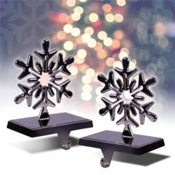 mysmartbuy 2x Christmas Stocking Holders Aluminium Snowflake Design Weighted Base in Dark Grey