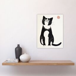 "Artery8 Cat Lover Black White Pet Japanese Woodblock Wall Art Print - Size: W24"" x H32""" - thumbnail 4
