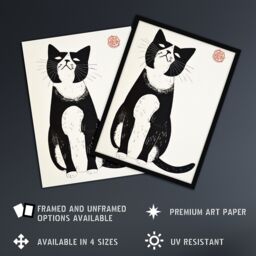 "Artery8 Cat Lover Black White Pet Japanese Woodblock Wall Art Print - Size: W24"" x H32""" - thumbnail 2