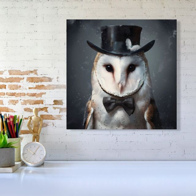 Warren Reed - Designer Owl In A Top Hat Canvas - Size: w10 inch x h10 inch - image 1