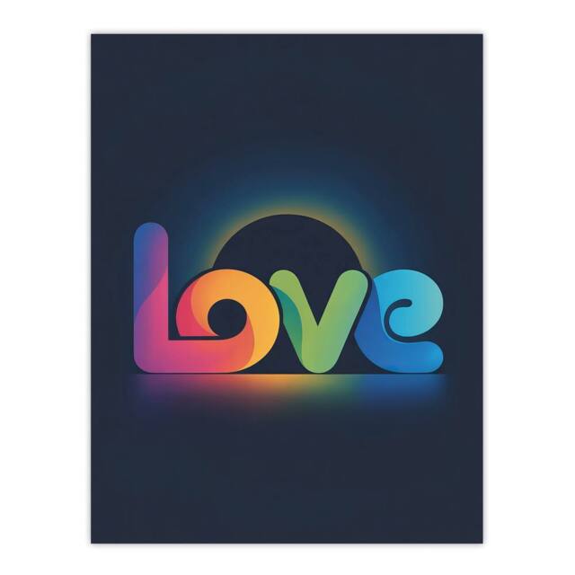 "Artery8 Love Colourful Typography Retro Solar Eclipse Wall Art Print in Blue - Size: W12"" x H16""" - image 1