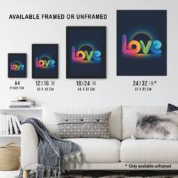 "Artery8 Love Colourful Typography Retro Solar Eclipse Wall Art Print in Blue - Size: W12"" x H16""" - thumbnail 3