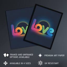 "Artery8 Love Colourful Typography Retro Solar Eclipse Wall Art Print in Blue - Size: W12"" x H16""" - thumbnail 2