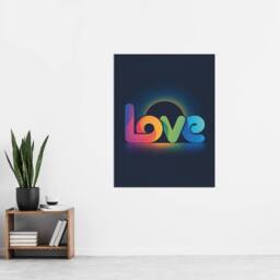 "Artery8 Love Colourful Typography Retro Solar Eclipse Wall Art Print in Blue - Size: W12"" x H16""" - thumbnail 4