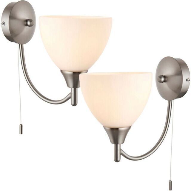 Loops 2 PACK Dimmable LED Wall Light Satin Chrome & Frosted Glass Shade Curved Lamp in Clear - image 1
