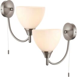 Loops 2 PACK Dimmable LED Wall Light Satin Chrome & Frosted Glass Shade Curved Lamp in Clear